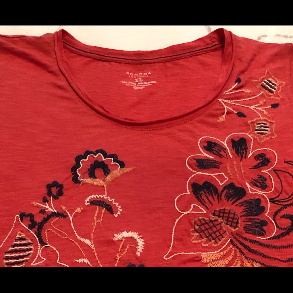 Womens XL Sonoma tunic embroidery flowers red nwot